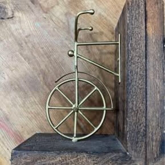 Wooden Bike Decorative Bookends, Set Of 2 Office Bookends w/Brass - Picture 4 of 8